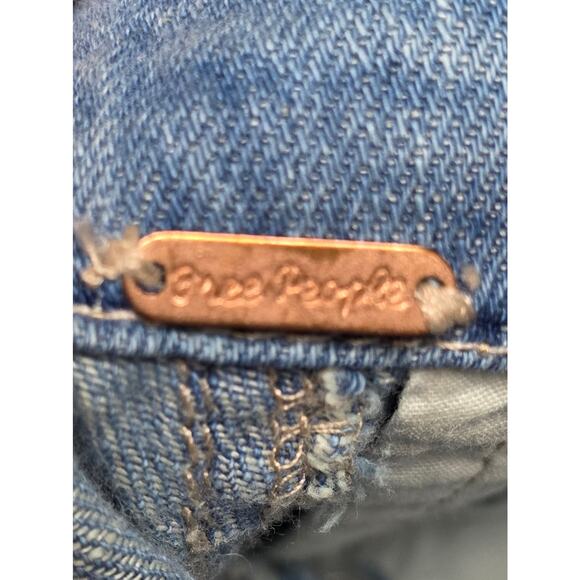 Free People Womens Small Blue Jean Denim Jumpsuit Romper Pockets Belt Go West - Picture 14 of 16